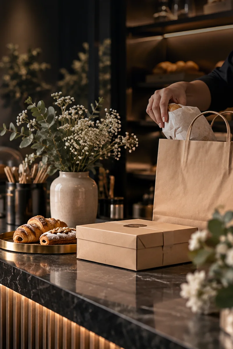 Comerciante preparando y empaquetando el pedido de un cliente (imagen genérica)